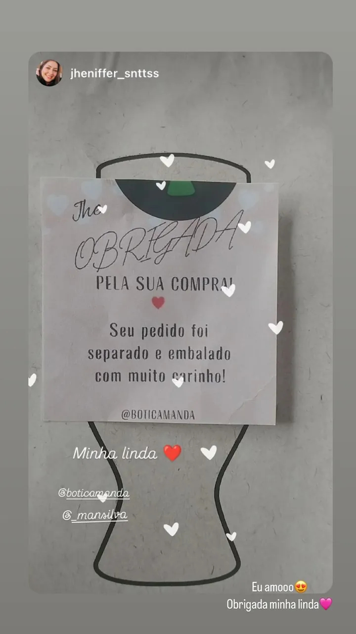 Publicação de uma cliente da Boticamanda